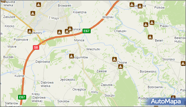 mapa Wiechucice, Wiechucice na mapie Targeo