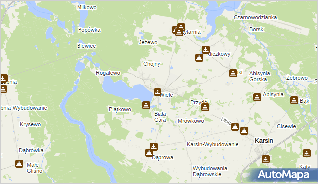 mapa Wiele gmina Karsin, Wiele gmina Karsin na mapie Targeo