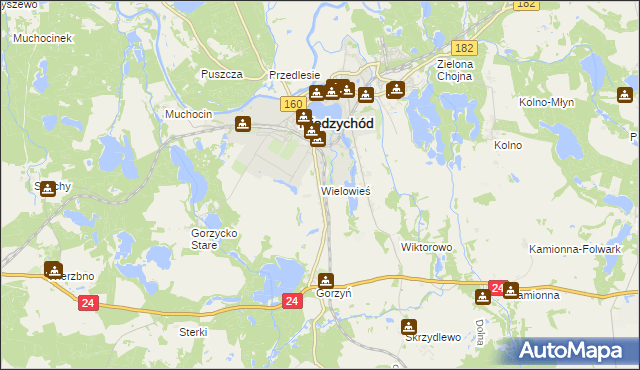mapa Wielowieś gmina Międzychód, Wielowieś gmina Międzychód na mapie Targeo