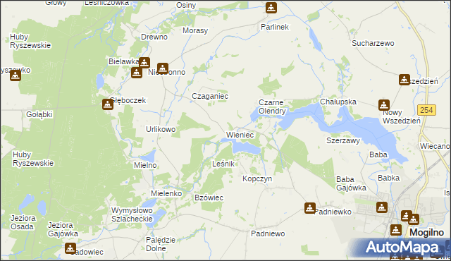 mapa Wieniec gmina Mogilno, Wieniec gmina Mogilno na mapie Targeo