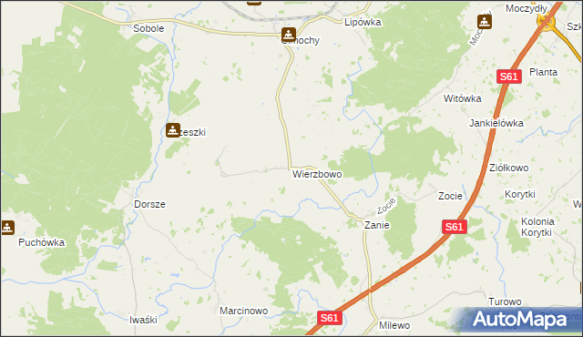 mapa Wierzbowo gmina Kalinowo, Wierzbowo gmina Kalinowo na mapie Targeo