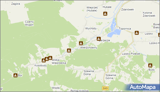 mapa Wierzchowiny gmina Zamość, Wierzchowiny gmina Zamość na mapie Targeo