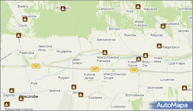 mapa Wierzchowiska Pierwsze gmina Sienno, Wierzchowiska Pierwsze gmina Sienno na mapie Targeo