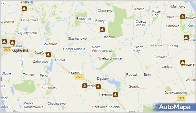 mapa Wietrzychowice gmina Izbica Kujawska, Wietrzychowice gmina Izbica Kujawska na mapie Targeo