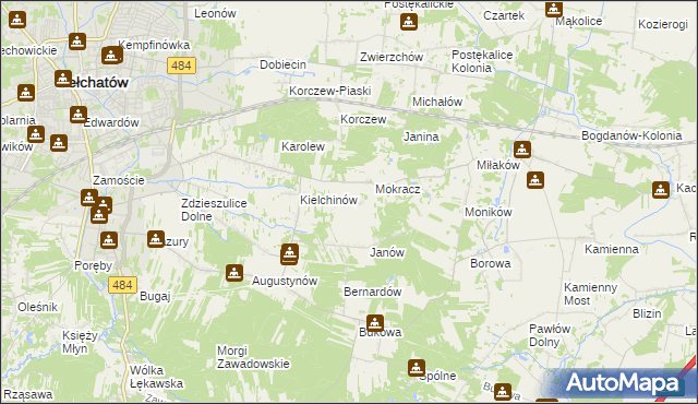 mapa Wiktorów gmina Bełchatów, Wiktorów gmina Bełchatów na mapie Targeo