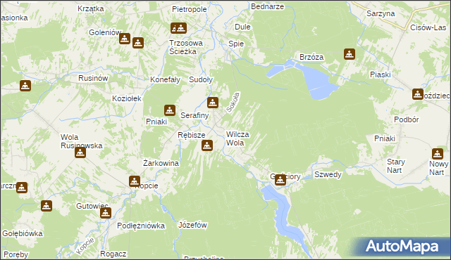 mapa Wilcza Wola gmina Dzikowiec, Wilcza Wola gmina Dzikowiec na mapie Targeo
