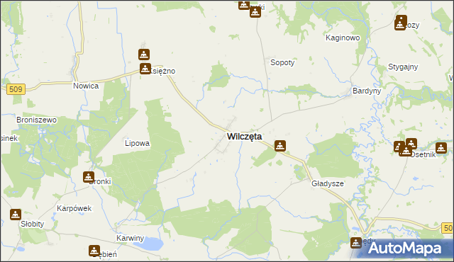 mapa Wilczęta, Wilczęta na mapie Targeo