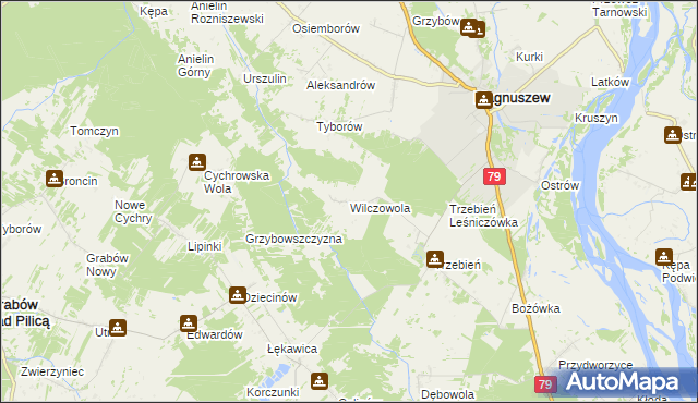mapa Wilczowola gmina Magnuszew, Wilczowola gmina Magnuszew na mapie Targeo
