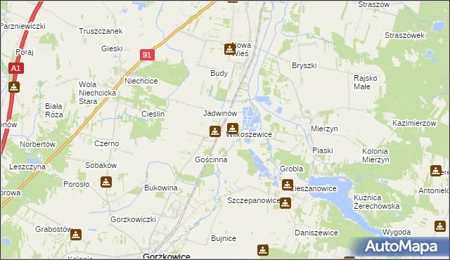 mapa Wilkoszewice, Wilkoszewice na mapie Targeo