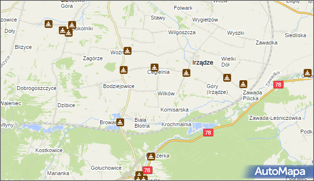 mapa Wilków gmina Irządze, Wilków gmina Irządze na mapie Targeo