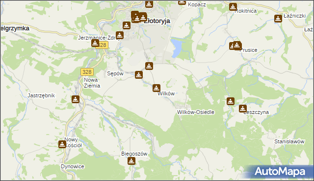 mapa Wilków gmina Złotoryja, Wilków gmina Złotoryja na mapie Targeo