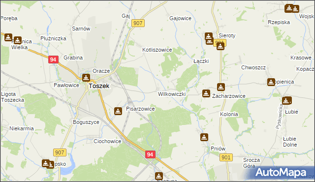 mapa Wilkowiczki gmina Toszek, Wilkowiczki gmina Toszek na mapie Targeo