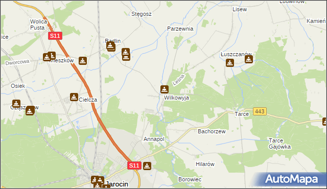 mapa Wilkowyja gmina Jarocin, Wilkowyja gmina Jarocin na mapie Targeo