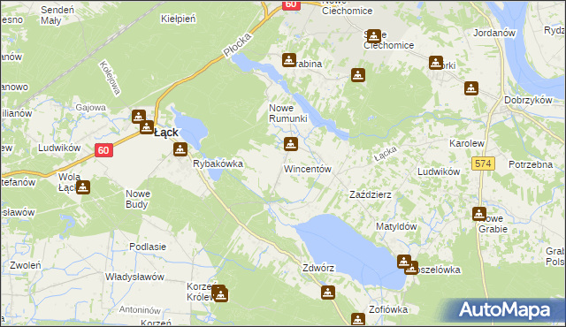 mapa Wincentów gmina Łąck, Wincentów gmina Łąck na mapie Targeo