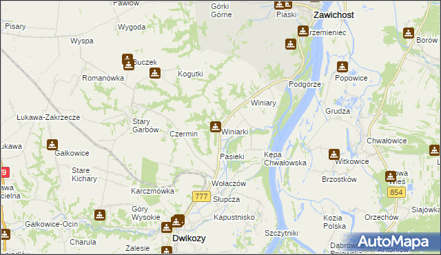 mapa Winiarki, Winiarki na mapie Targeo