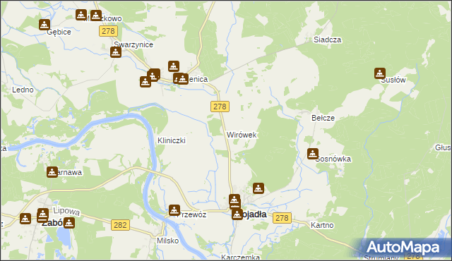 mapa Wirówek gmina Bojadła, Wirówek gmina Bojadła na mapie Targeo