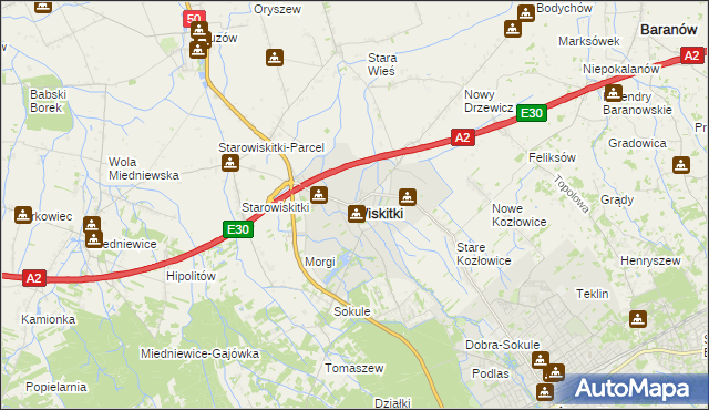 mapa Wiskitki, Wiskitki na mapie Targeo