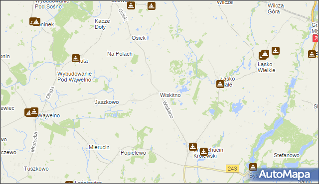 mapa Wiskitno gmina Koronowo, Wiskitno gmina Koronowo na mapie Targeo