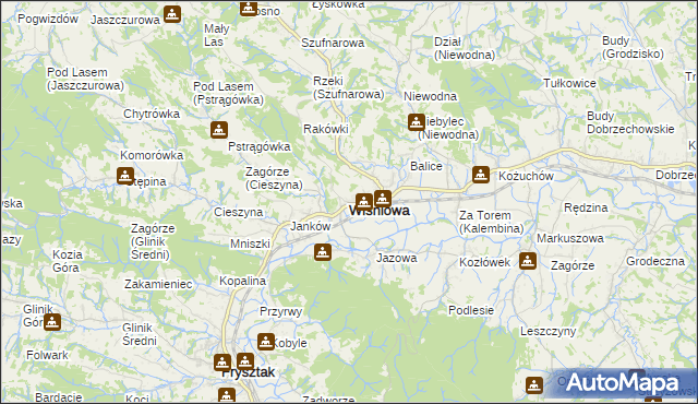 mapa Wiśniowa powiat strzyżowski, Wiśniowa powiat strzyżowski na mapie Targeo