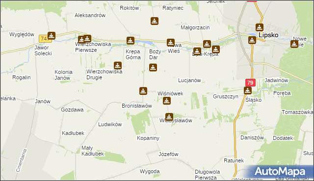 mapa Wiśniówek gmina Lipsko, Wiśniówek gmina Lipsko na mapie Targeo