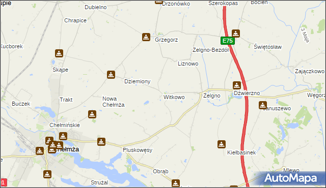 mapa Witkowo gmina Chełmża, Witkowo gmina Chełmża na mapie Targeo