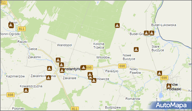 mapa Witoldów gmina Konstantynów, Witoldów gmina Konstantynów na mapie Targeo