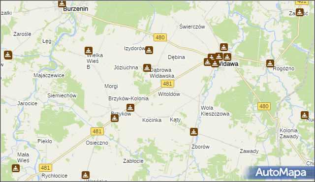 mapa Witoldów gmina Widawa, Witoldów gmina Widawa na mapie Targeo