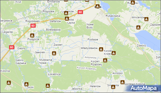 mapa Władysławów gmina Łąck, Władysławów gmina Łąck na mapie Targeo