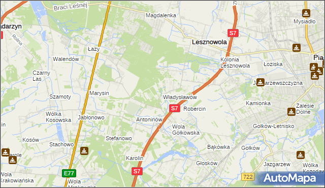 mapa Władysławów gmina Lesznowola, Władysławów gmina Lesznowola na mapie Targeo