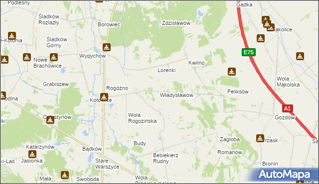 mapa Władysławów gmina Zgierz, Władysławów gmina Zgierz na mapie Targeo