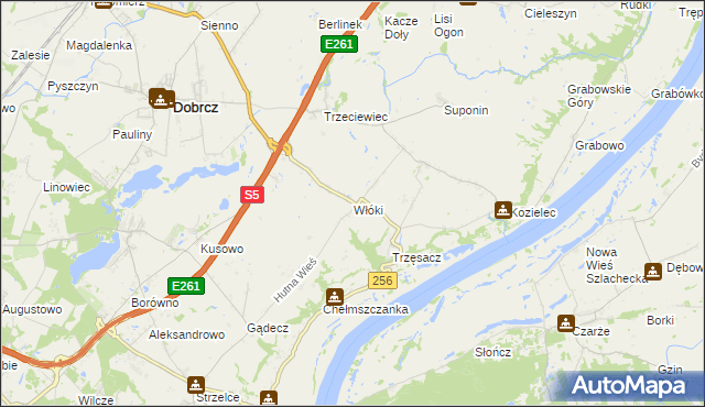 mapa Włóki gmina Dobrcz, Włóki gmina Dobrcz na mapie Targeo