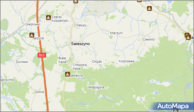 mapa Włoki gmina Świeszyno, Włoki gmina Świeszyno na mapie Targeo