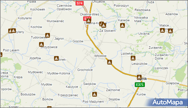 mapa Włostów gmina Lipnik, Włostów gmina Lipnik na mapie Targeo