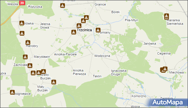 mapa Wodziczna gmina Trzcinica, Wodziczna gmina Trzcinica na mapie Targeo