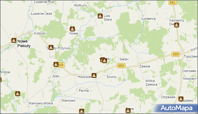 mapa Wodźki, Wodźki na mapie Targeo