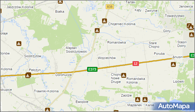 mapa Wojciechów gmina Siedliszcze, Wojciechów gmina Siedliszcze na mapie Targeo