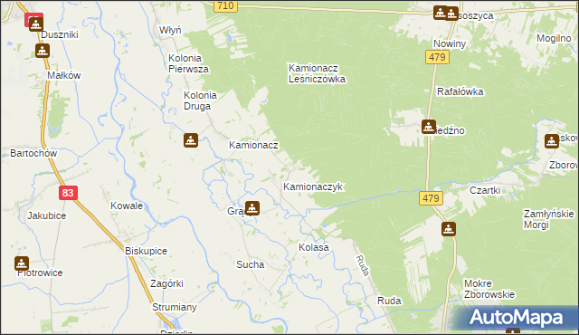 mapa Wojciechów gmina Sieradz, Wojciechów gmina Sieradz na mapie Targeo