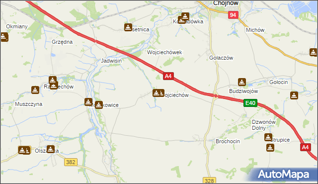 mapa Wojciechów gmina Zagrodno, Wojciechów gmina Zagrodno na mapie Targeo