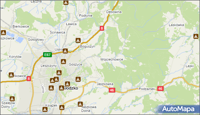 mapa Wojciechowice gmina Kłodzko, Wojciechowice gmina Kłodzko na mapie Targeo