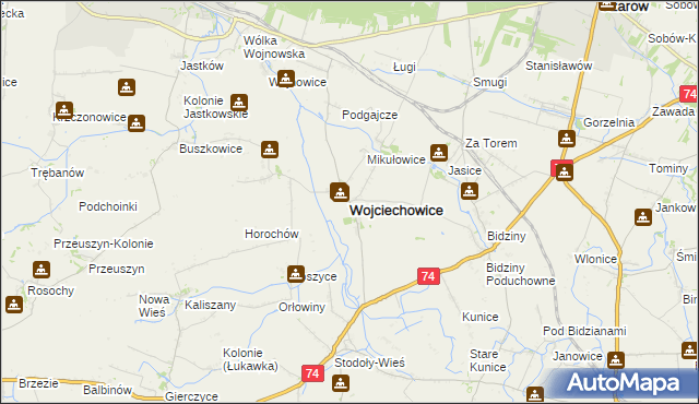 mapa Wojciechowice powiat opatowski, Wojciechowice powiat opatowski na mapie Targeo