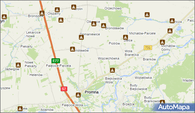 mapa Wojciechówka gmina Promna, Wojciechówka gmina Promna na mapie Targeo