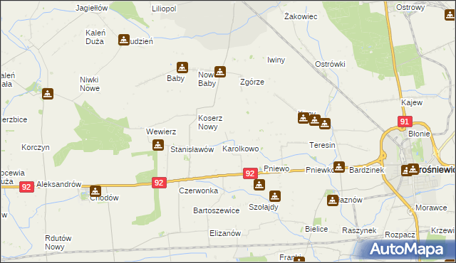mapa Wojciechowo gmina Chodów, Wojciechowo gmina Chodów na mapie Targeo
