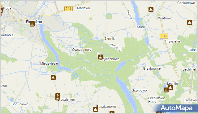 mapa Wojciechowo gmina Rogoźno, Wojciechowo gmina Rogoźno na mapie Targeo