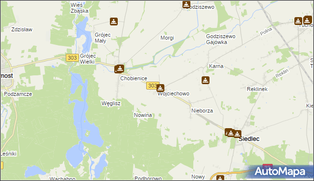 mapa Wojciechowo gmina Siedlec, Wojciechowo gmina Siedlec na mapie Targeo