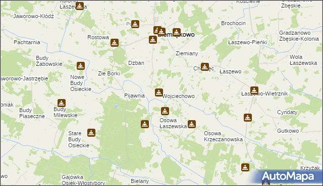 mapa Wojciechowo gmina Siemiątkowo, Wojciechowo gmina Siemiątkowo na mapie Targeo