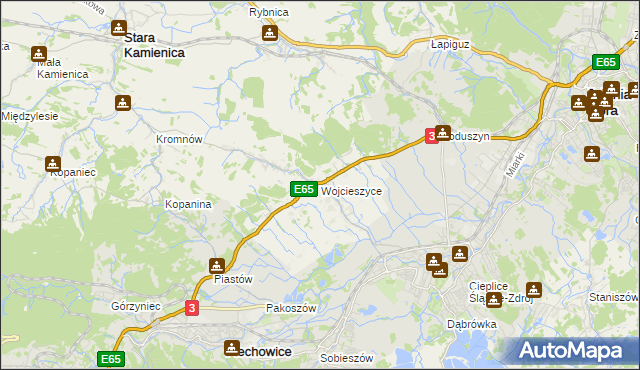 mapa Wojcieszyce gmina Stara Kamienica, Wojcieszyce gmina Stara Kamienica na mapie Targeo