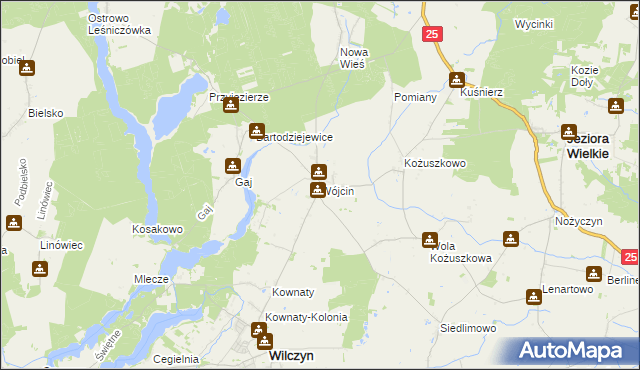 mapa Wójcin gmina Jeziora Wielkie, Wójcin gmina Jeziora Wielkie na mapie Targeo