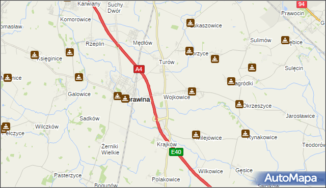 mapa Wojkowice gmina Żórawina, Wojkowice gmina Żórawina na mapie Targeo