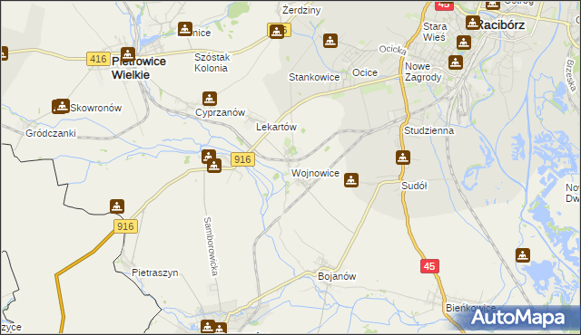 mapa Wojnowice gmina Krzanowice, Wojnowice gmina Krzanowice na mapie Targeo