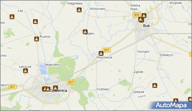 mapa Wojnowice gmina Opalenica, Wojnowice gmina Opalenica na mapie Targeo